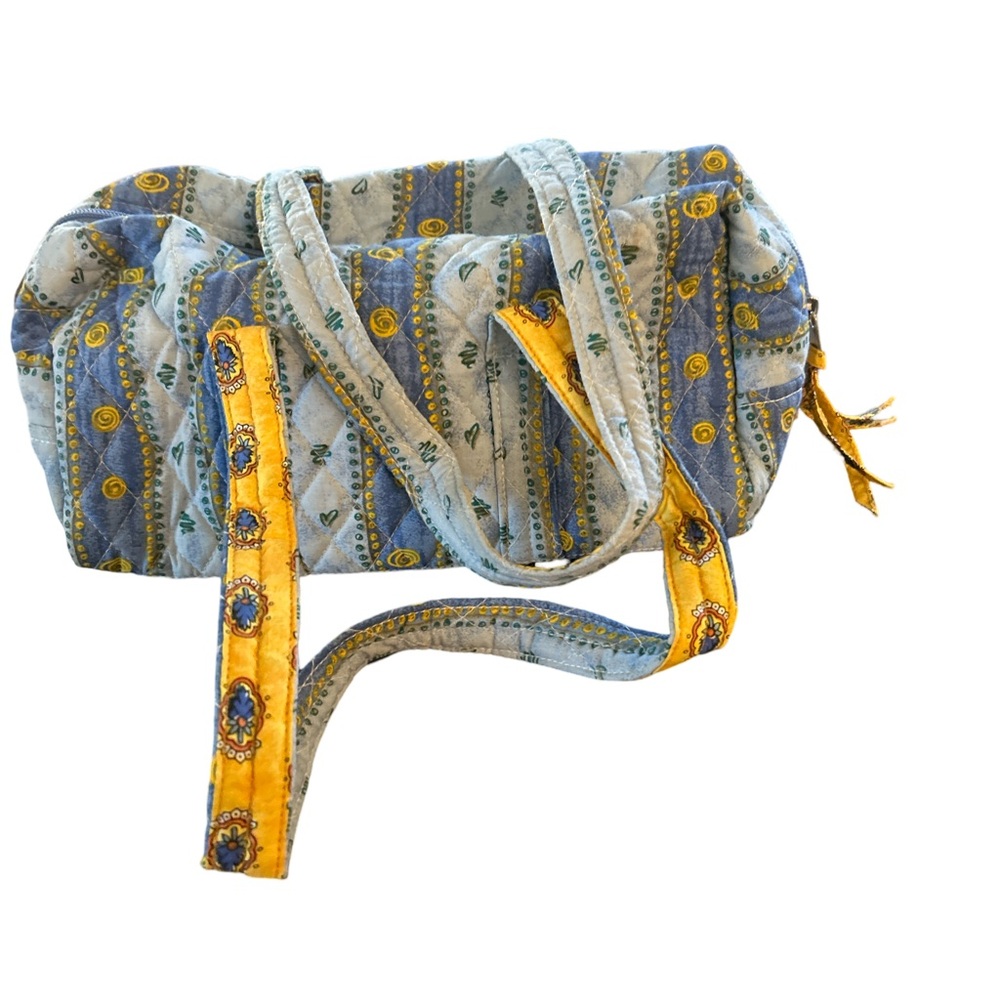 NWT Lily Waters QUILTED PAISLEY Travel Duffel Tote Bag Blue Yellow 13" - Picture 2 of 9